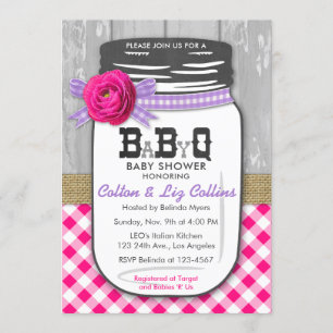 BBQ Mason Jar Baby shower Invitation rose et viole