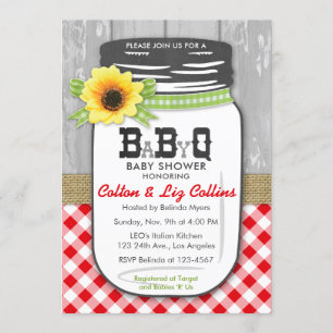 BBQ Mason Jar Invitation Baby shower Rouge et Vert