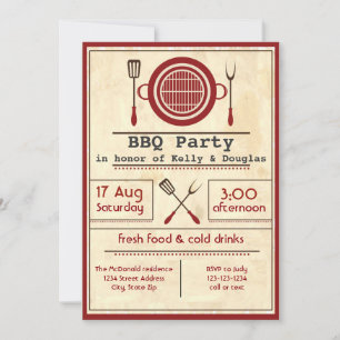BBQ Party papier antique - Invitation