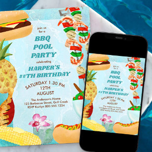 BBQ Pool Party Anniversaire Invitation