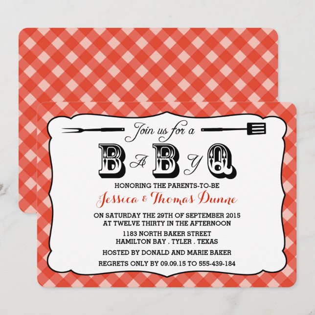 BBQ Rouge Simple Bébé Douche Invitations (Devant / Derrière)