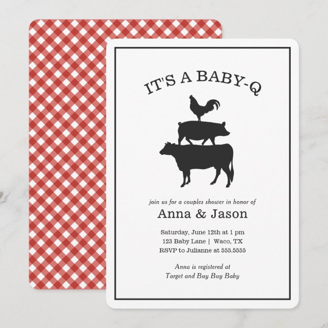 BBQ Rustic Couples Baby shower Baby Q Invitation (Devant / Derrière)