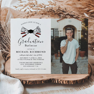 BBQ Simple Graduation Party Photo Invitation