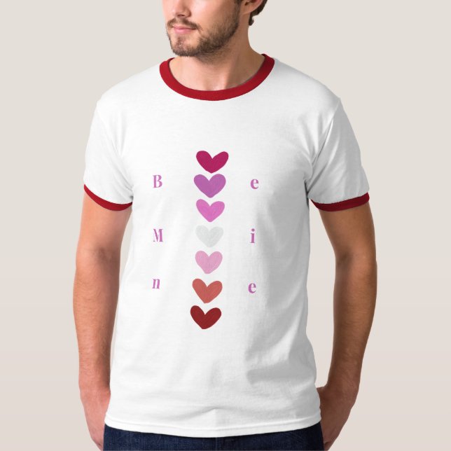 Be Mine Minimal Heart Stack Valentine T-Shirt (Devant)