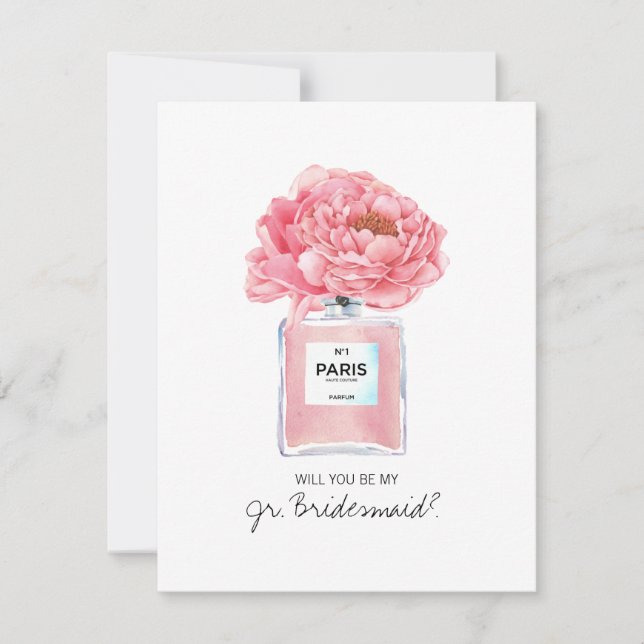 Be My Jr. Bridesmaid Pink Peonies and Perfume Card (Devant)