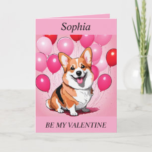 BE MY VALENTINE Cute Corgi, ballons éditable Carte