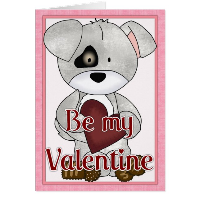 Be My Valentine Puppy Dog Grey Card d2 (Devant)