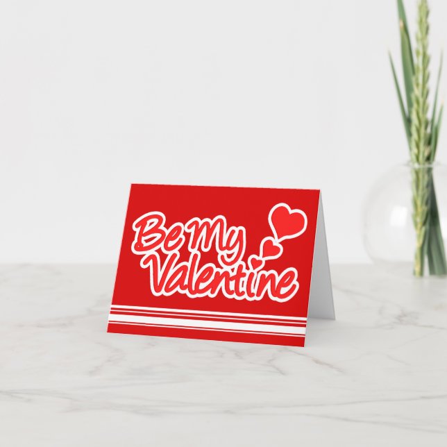 "Be my Valentine" rouge & blanc sur carte rouge pr (Devant)