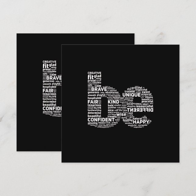Be Word Art Card - Motivational Grey Card (Devant / Derrière)