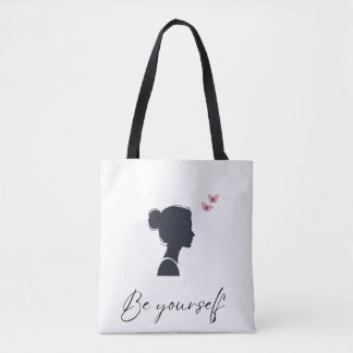 Be Yourself - Minimalist girl silhouette tote bag