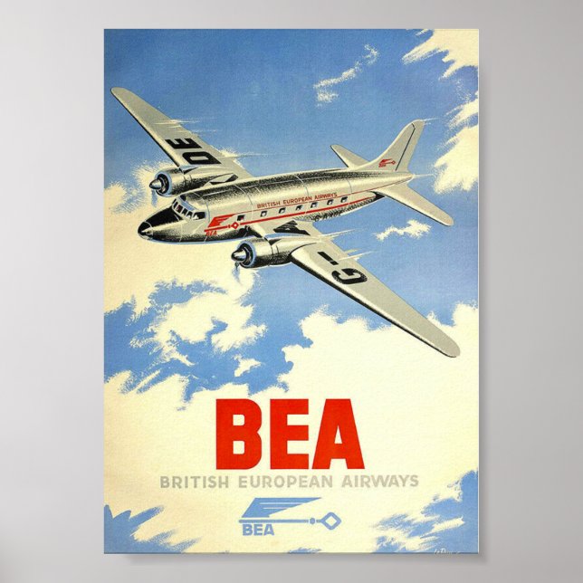 BEA Retro Vintage voyage Poster Imprimer (Devant)