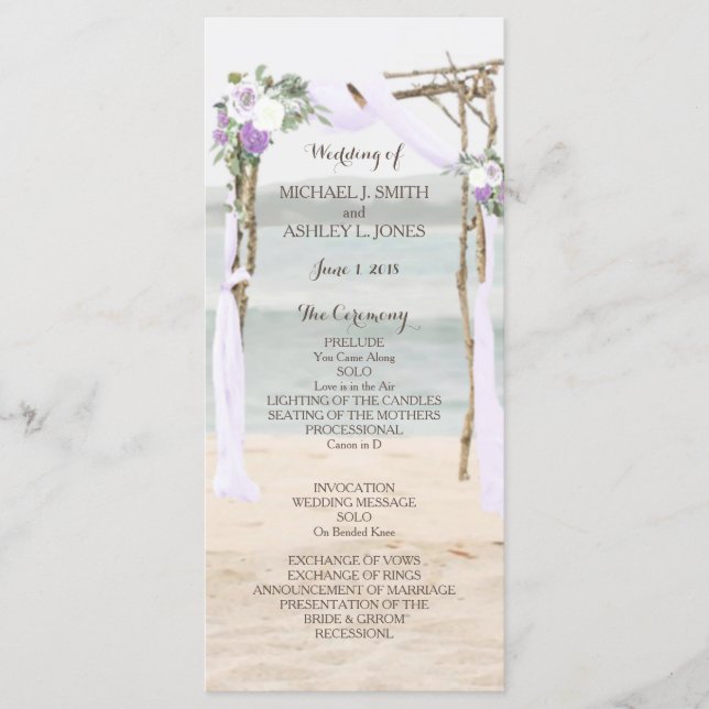 Beach Arbor Lavender Wedding Programme (Devant)