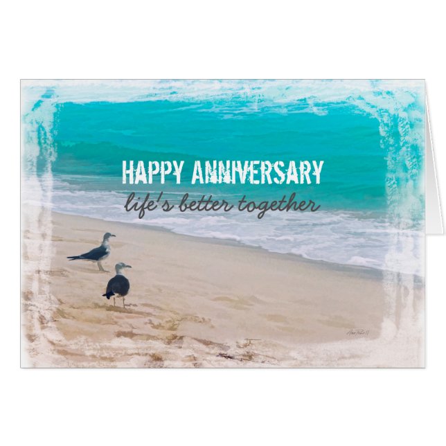 beach art HappyAnniversay card (Devant horizontal)