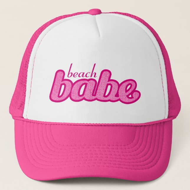 "beach babe" denim rose chaud et blanc casquette (Devant)