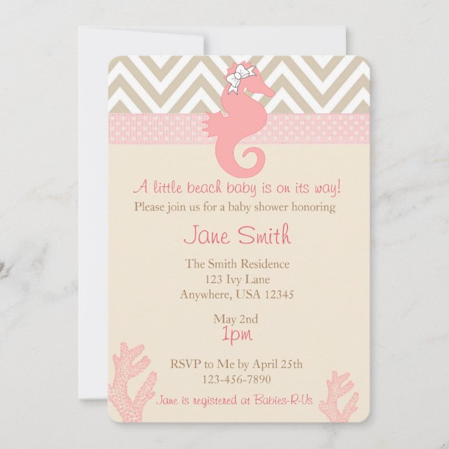Beach Baby Seahorse Baby shower Invitation (Devant)