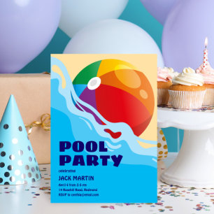 Beach Ball Pool À Thème Anniversaire Invitation