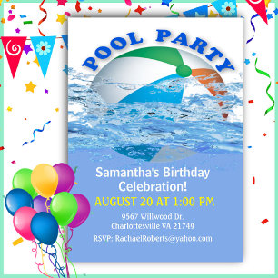 Beach Ball Pool Party Anniversaire Invitation