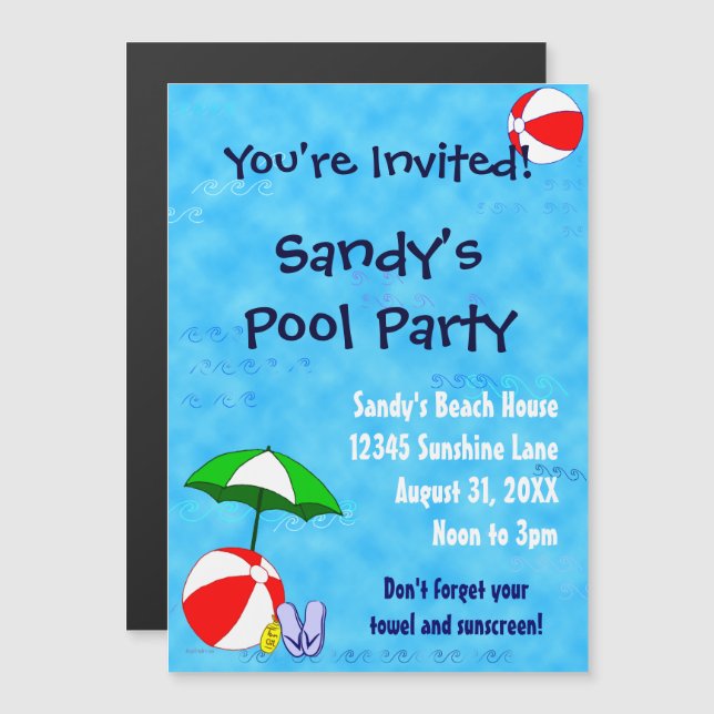 Beach Ball Pool Party Custom Invitation Magnet (Devant / Derrière)