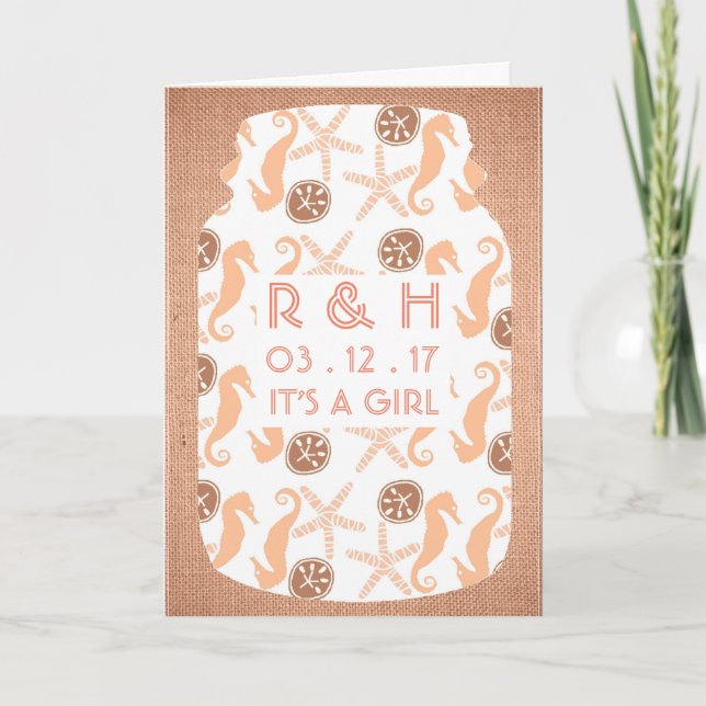 Beach Burlap Mason Jar Baby Faire-part (Devant)