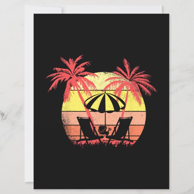 Beach Chairs Parasol Summer Sunset 80s Palm Tree (Devant)