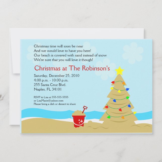 Beach Christmas Tree Castle Invitation personnalis (Devant)