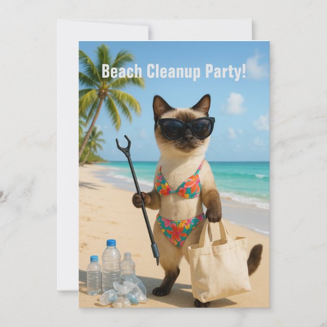 Beach Cleanup Party with cat lovers Invitation  (Devant)