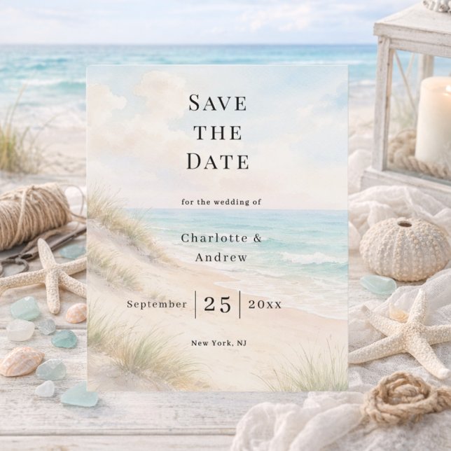 Beach coastal modern wedding Save the Date card (Créateur téléchargé)