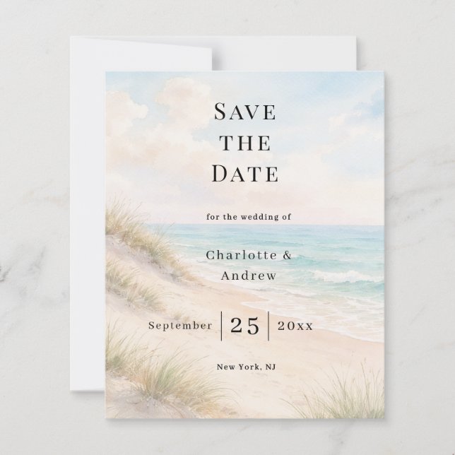 Beach coastal modern wedding Save the Date card (Devant)