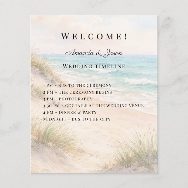 Beach coastal wedding program timeline (Devant)