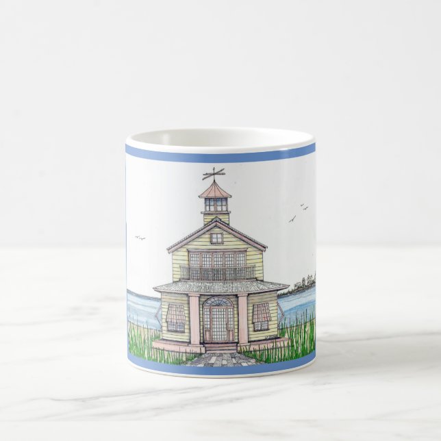 Beach Cottage bleu 11oz Mug (Centre)