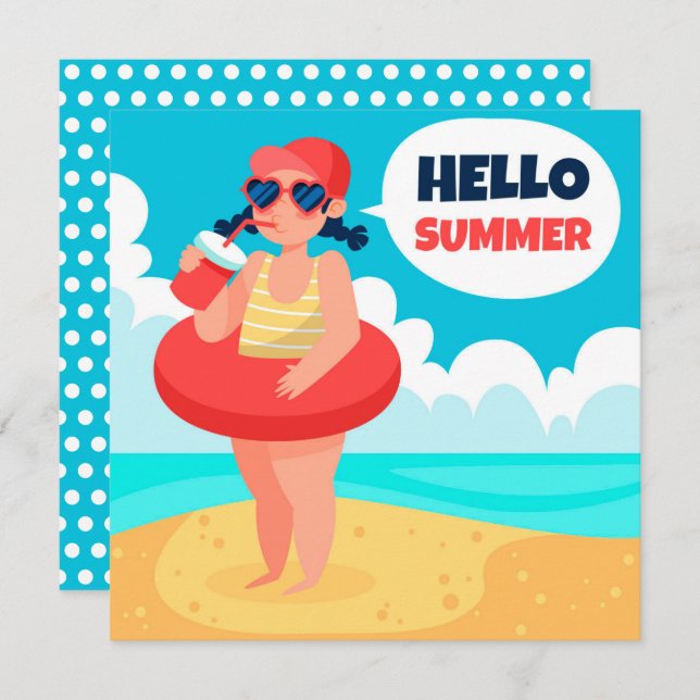 Beach Days Hello Summer Grey Card (Devant / Derrière)