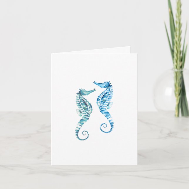 Beach Folded Note Cards Turquoise Blue Seahorses (Devant)
