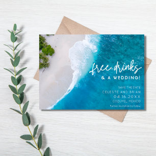 Beach Free Drinks Wedding Photo Save the Date
