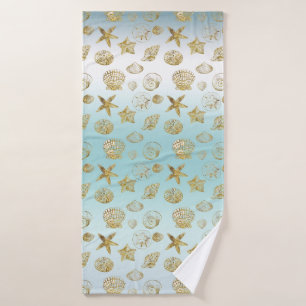 Beach Gold Sea Shells Aqua Blue Ombre