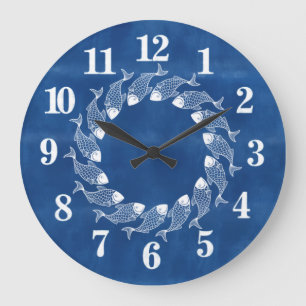 Beach House Blue Fish Grande horloge