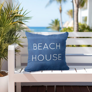 Beach House Blue Watercolor Coussin extérieur
