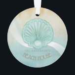 Beach House Clam Shell Aqua Blue ID623<br><div class="desc">Ce design d'ornement acrylique dans les couleurs douces de la mer et du sable vous permet d'ajouter facilement votre propre nom et texte en utilisant le modèle fourni. L'image simple en coquille de palourdes sur un arrière - plan d'aquarelle en détresse est mise en évidence par un accent de vague...</div>