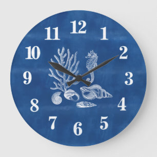 Beach House Coral Marine Océan Bleu Grande horloge