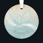 Beach House Pêcheur nautique Aqua Blue ID623<br><div class="desc">Ce design d'ornement acrylique dans les couleurs douces de la mer et du sable vous permet d'ajouter facilement votre propre nom et texte en utilisant le modèle fourni. L'image simple du pêcheur sur un arrière - plan d'aquarelle en détresse est mise en évidence par un accent de vague dans l'eau...</div>