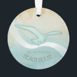 Beach House Seagull Aqua Blue ID623<br><div class="desc">Ce design d'ornement acrylique dans les couleurs douces de la mer et du sable vous permet d'ajouter facilement votre propre nom et texte en utilisant le modèle fourni. L'image simple de mouette sur un arrière - plan d'aquarelle en détresse est mise en évidence par un accent de vague dans l'eau...</div>