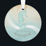 Beach House Seahorse Aqua Blue ID623<br><div class="desc">Ce design d'ornement acrylique dans les couleurs douces de la mer et du sable vous permet d'ajouter facilement votre propre nom et texte en utilisant le modèle fourni. L'image simple de l'hippocampe sur un arrière - plan d'aquarelle en détresse est mise en évidence par un accent de vague en aqua...</div>