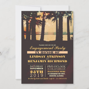 Beach Palms Sunset Engagement Party Invitation