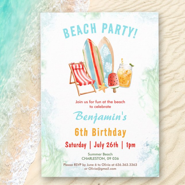 Beach Party Été Tropical Invitation d'anniversaire (Beach Party Summer Tropical Birthday Invitation)