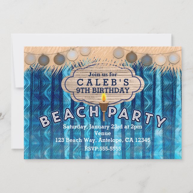 BEACH PARTY Retro Blue Waves Invitations Anniversa (Devant)
