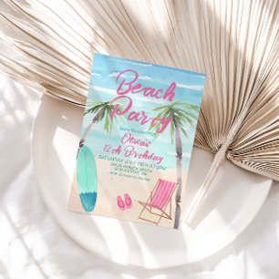 Beach Party Watercolor Invitation d'anniversaire