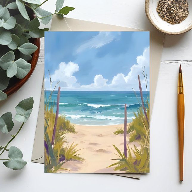 Beach Path | Ocean Watercolor Coastal Painted Card (Créateur téléchargé)