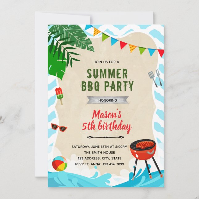 Beach pool bbq invitation anniversaire (Devant)
