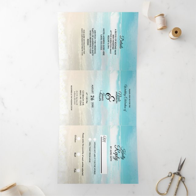 Beach Rustic Coastal Trifold Programme de mariage (Intérieur)