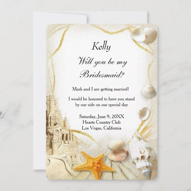 Beach Sand Castle Mariage Bridesmaid Invitation (Devant)