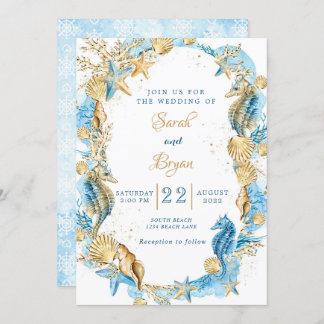 Beach Sand Elegant Faire-part de mariage Turquoise